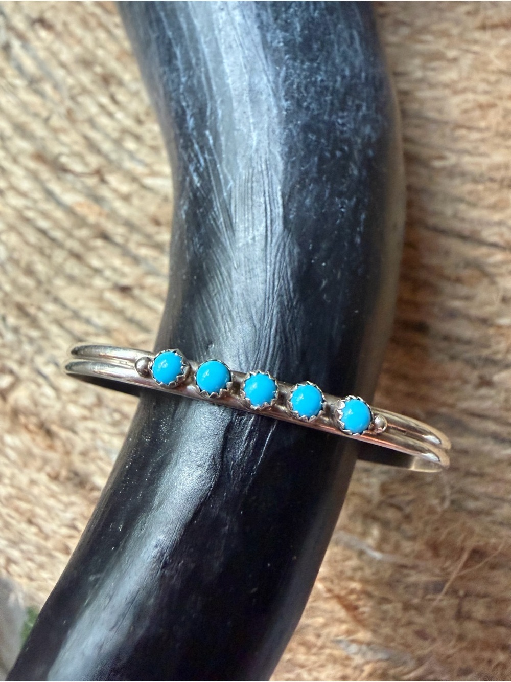 Baby Navajo Handmade Sterling Silver Turquoise Five-Stone Cuff Bracelet